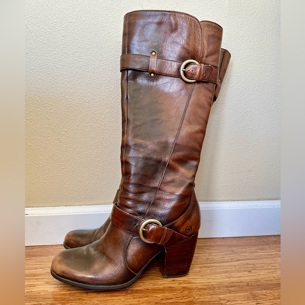 BORN Tall Dark Brown Leather RIMES Chunky Heel Boots FREE SHIPPING!
